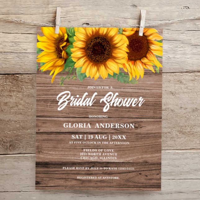 Lámina Invitación a la ducha de novias de girasol rústico (Subido por el creador)