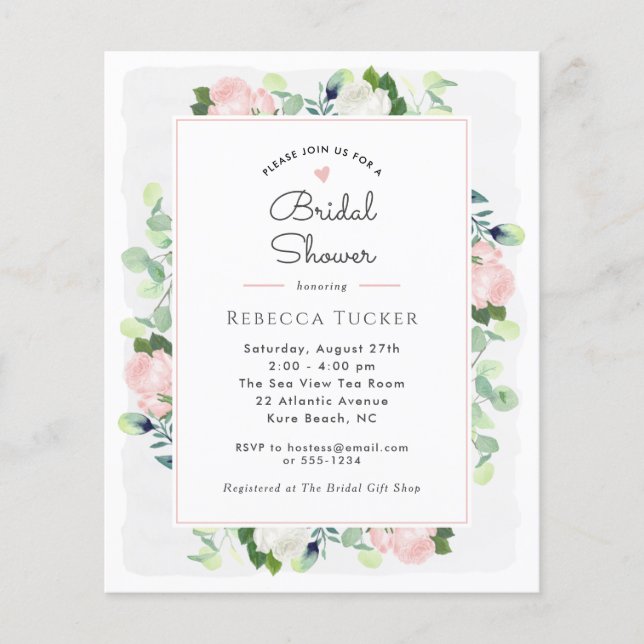 Lámina Invitación a la ducha de novias de Rubor rosa Rose (Anverso)