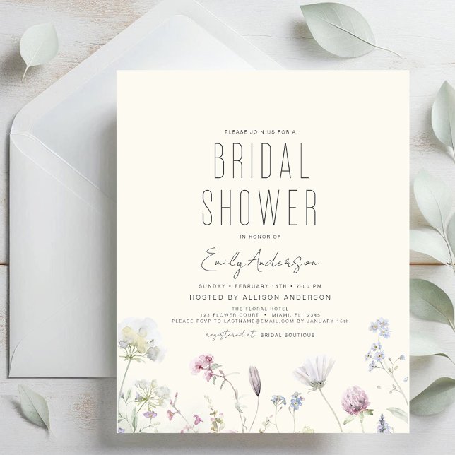 Lámina Invitación a la ducha de novias entre flores silve (Subido por el creador)
