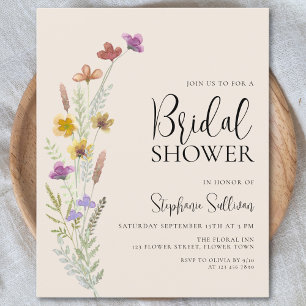 Lámina Invitación a la ducha de novias entre flores silve