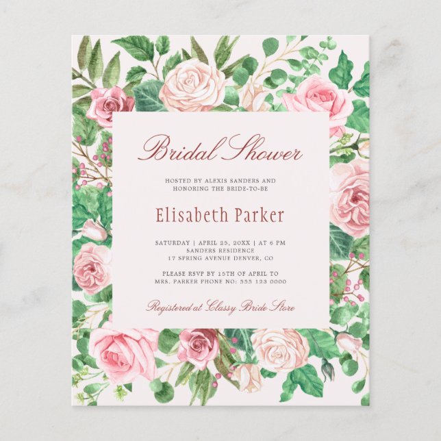 Lámina Invitación a la ducha de novias para rosas elegant (Anverso)