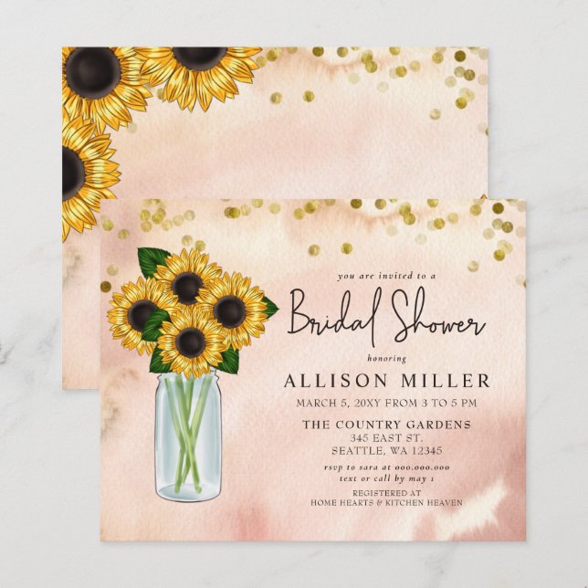 Lámina Invitación a la ducha de novias Rustic Sunflowers  (Anverso / Reverso)