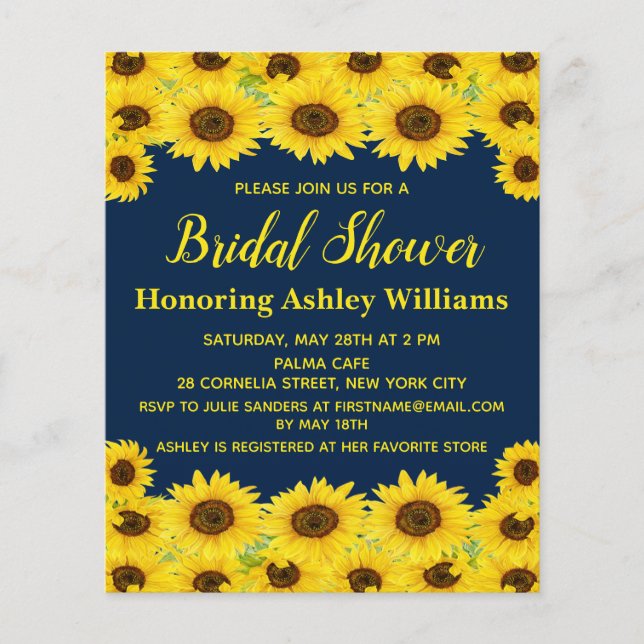 Lámina Invitación a la ducha de novias Rustic Sunflowers  (Anverso)