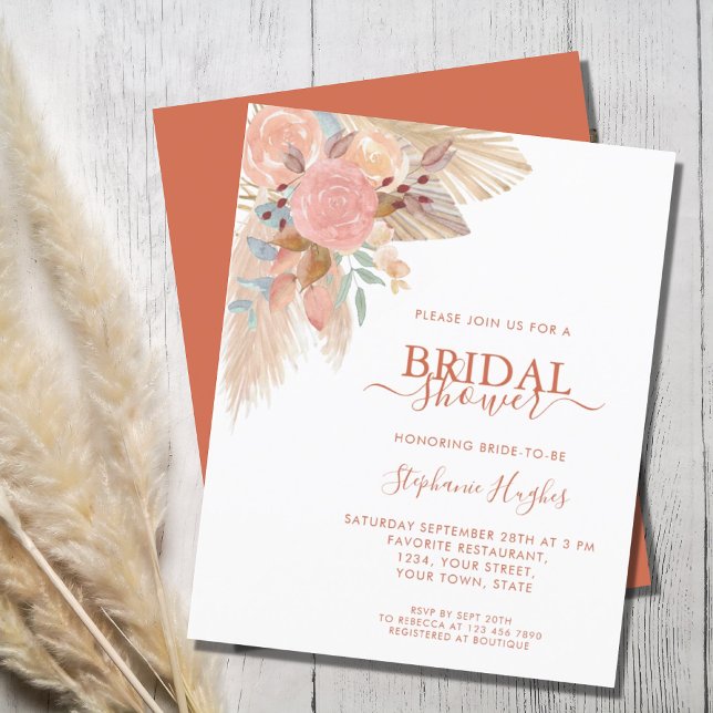 Lámina Invitación a la ducha de novias Terracotta Pampas (Subido por el creador)