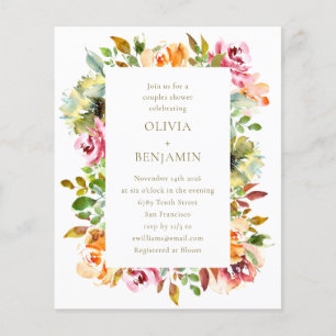 Lámina Invitación a la ducha de parejas florales rusticas