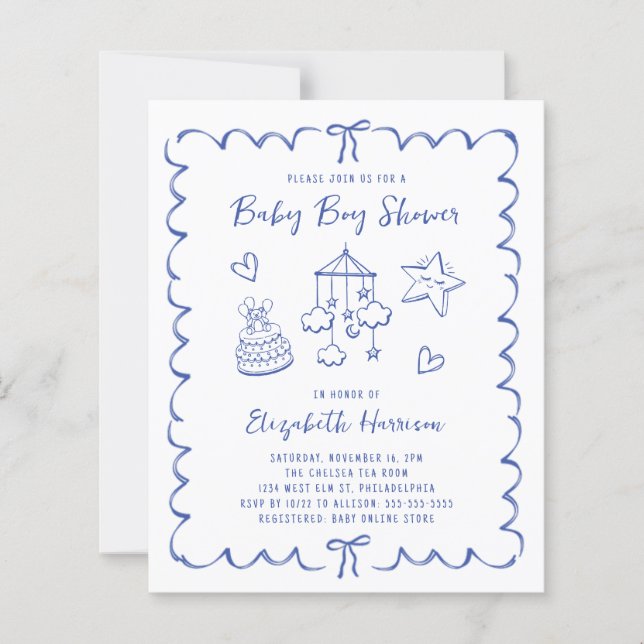 Lámina Invitación a la ducha del niño con marco ondulado  (Anverso)