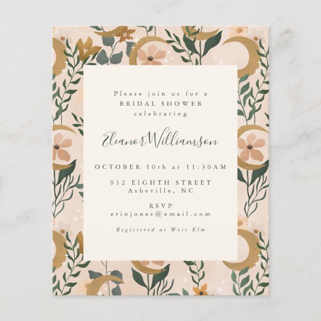 Lámina Invitación a la ducha nupcial botánica Boho (Anverso)
