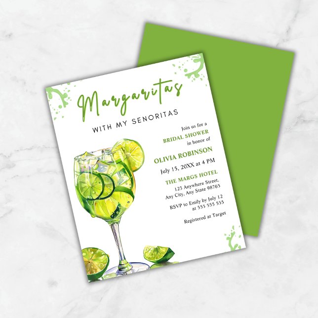 Lámina Invitación a la ducha nupcial con Margaritas y Sen (Budget Margaritas with my Senoritas Bridal Shower Invitation )