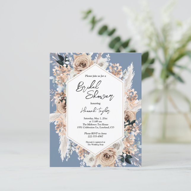 Lámina Invitación a la ducha nupcial de Boho Blue Floral  (Anverso de pie)