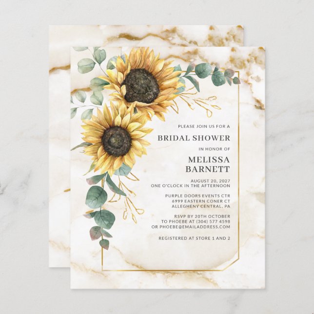 Lámina Invitación a la ducha nupcial de Sunflower Eucalyp (Anverso / Reverso)