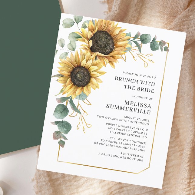 Lámina Invitación a la ducha nupcial de Sunflower Eucalyp (Sunflower Eucalyptus Bridal Shower Invitation)