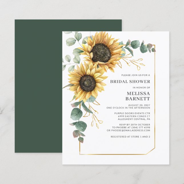 Lámina Invitación a la ducha nupcial de Sunflower Eucalyp (Anverso / Reverso)