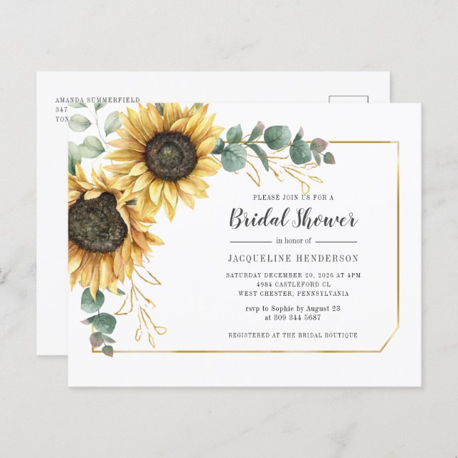 Lámina Invitación a la ducha nupcial floral de Eucalyptus (Anverso / Reverso)