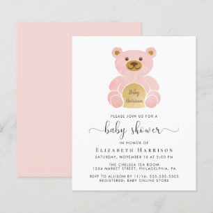 Lámina Invitación a la ducha para bebes con osito rosado