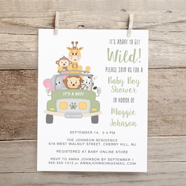 Lámina Invitación a la ducha Safari Baby Boy (Embrace the adventure and celebrate the arrival of your little wild one!)