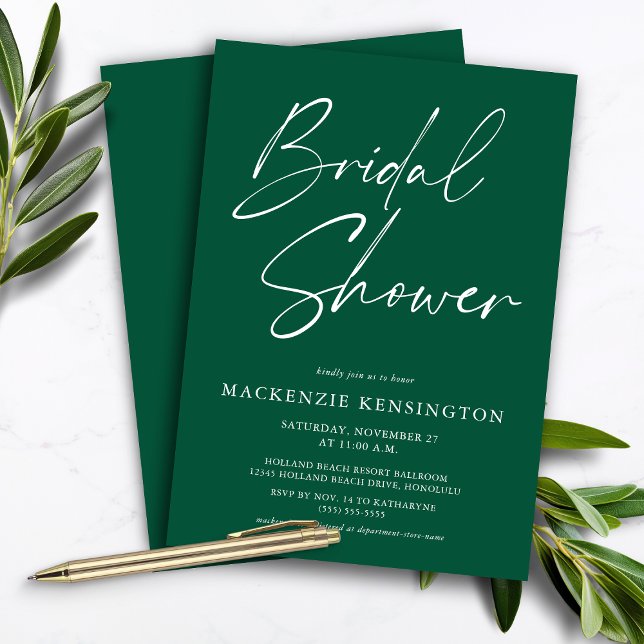 Lámina Invitación a la ducha verde esmeralda del presupue (Budget Emerald Green Bridal Shower Invitation)