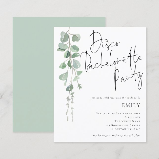 Lámina Invitación a la Fiesta Bachelorette Disco de Eucal (Anverso / Reverso)
