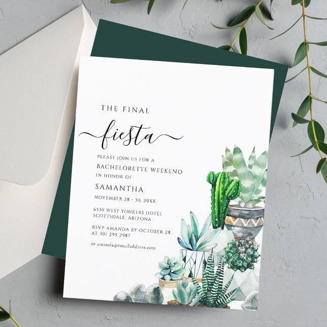 Lámina Invitación a la Fiesta de Bachelorette de la Plant (Bachelorette Weekend Final Fiesta Cacti Script Party Invitation)
