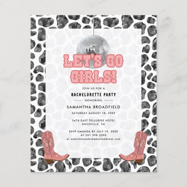 Lámina Invitación a la fiesta de Bachelorette Disco Cowgi (Anverso)