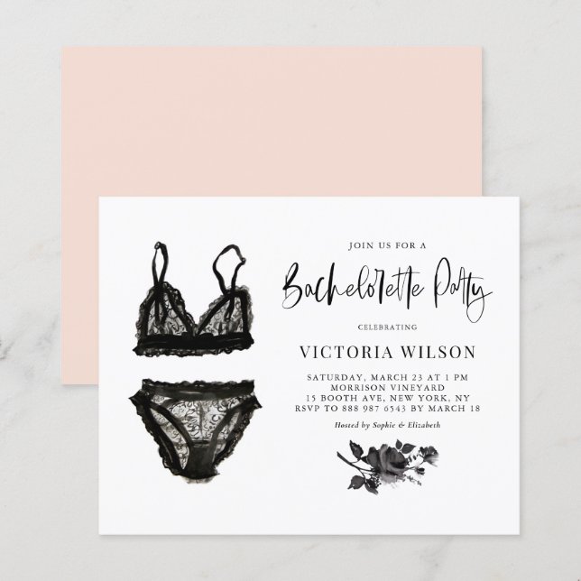 Lámina Invitación a la fiesta de Bachelorette Lingerie Bl (Anverso / Reverso)