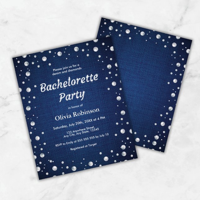 Lámina Invitación a la fiesta de bachillerato de denim az (Budget Blue Denim and Diamonds Bachelorette Party Invite     )