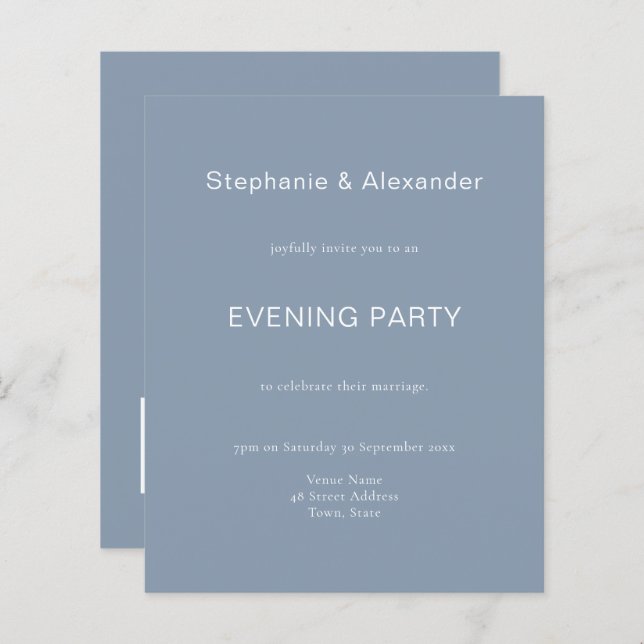 Lámina Invitación a la fiesta de casamiento QR azul con u (Anverso / Reverso)