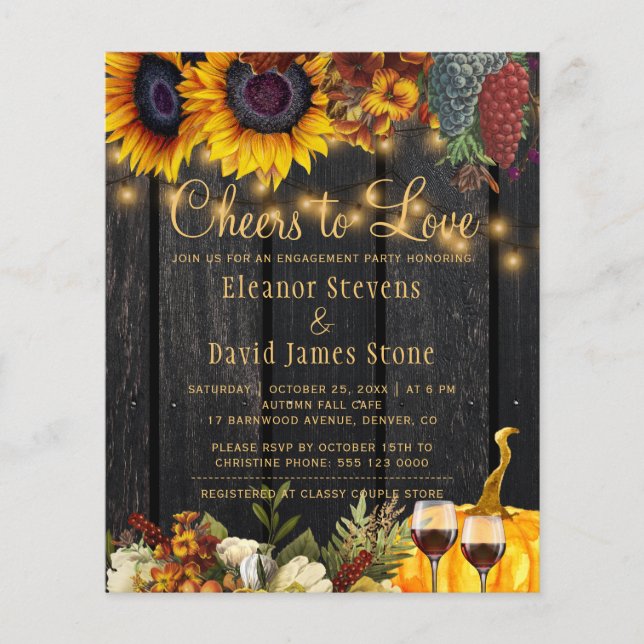 Lámina Invitación a la fiesta de compromiso Cheers to Lov (Anverso)
