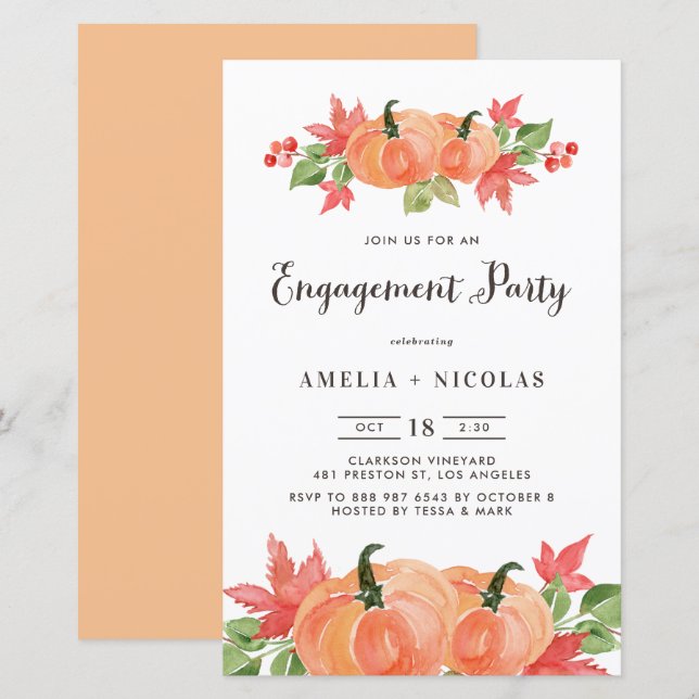 Lámina Invitación a la fiesta de compromiso de calabaza a (Anverso / Reverso)