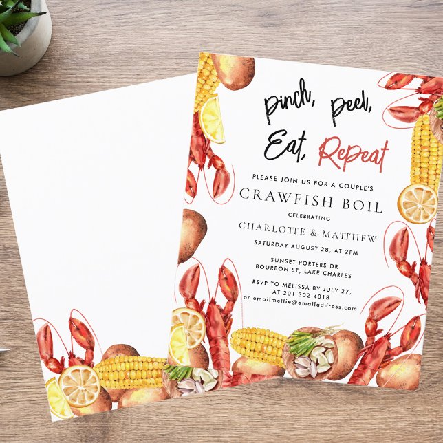 Lámina Invitación a la fiesta de compromiso de la hierba  (Modern Crawfish Boil Engagement Party Invitation)