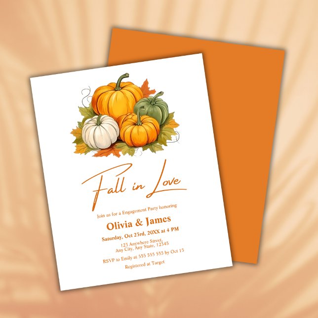 Lámina Invitación a la fiesta de compromiso de otoño con  (Budget Fall in Love Autumn Rustic Pumpkin Fall Engagement Party Invitation    )