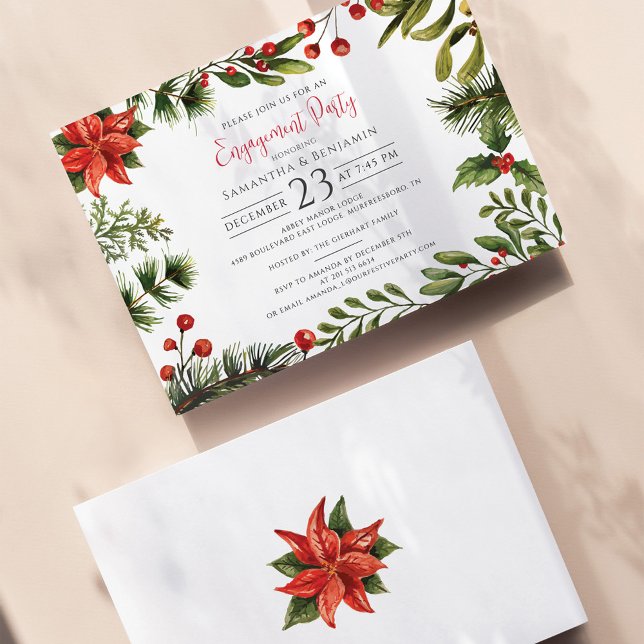 Lámina Invitación a la fiesta de compromiso de vacaciones (Botanical Engagement Party Christmas Invitation)