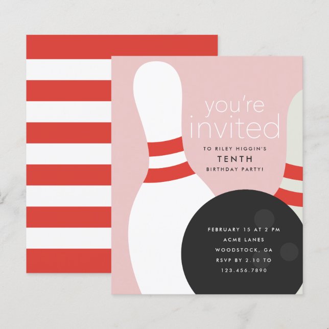 Lámina Invitación a la fiesta de cumpleaños de Bowling (Anverso / Reverso)