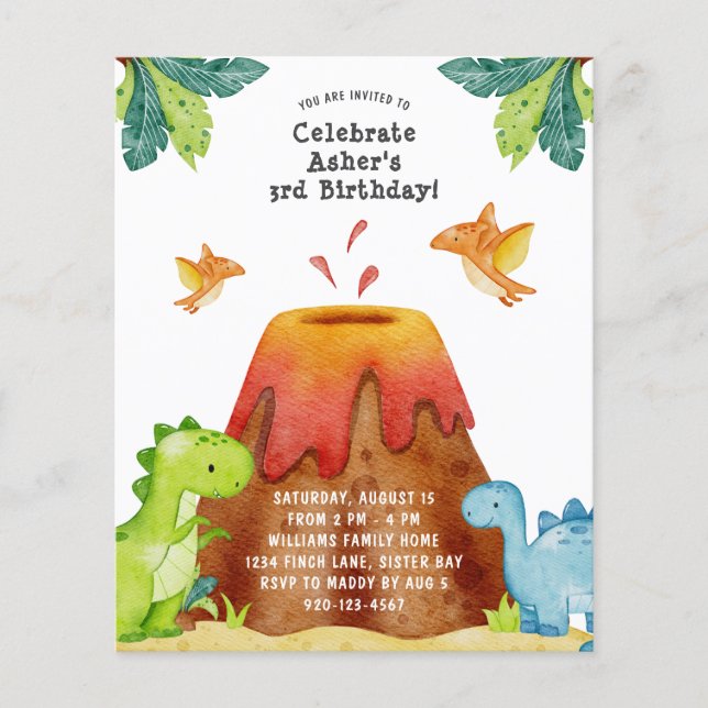 Lámina Invitación a la fiesta de cumpleaños de Dinosaur (Anverso)