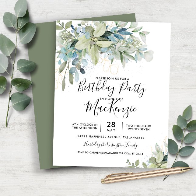 Lámina Invitación a la fiesta de cumpleaños del eucalipto (Budget Eucalyptus Birthday Party Invitation)