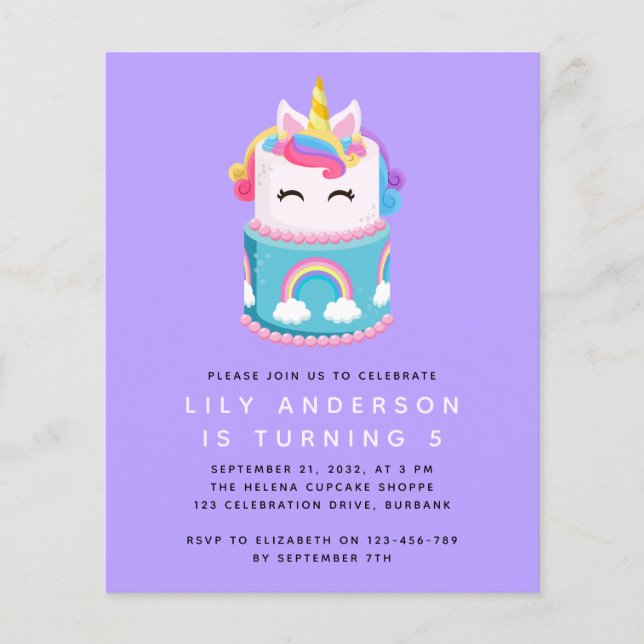 Lámina Invitación a la fiesta de cumpleaños del pastel de (Anverso)