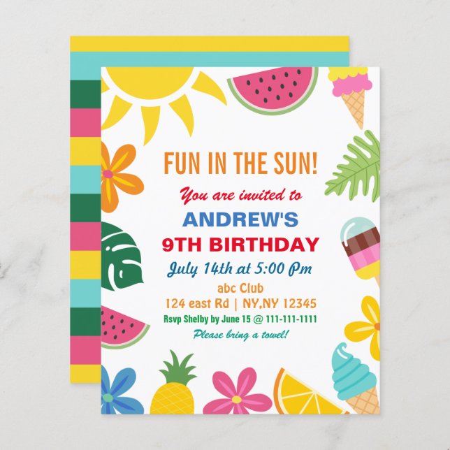Lámina Invitación a la fiesta de cumpleaños del verano de (Anverso / Reverso)