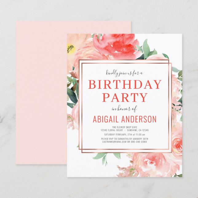 Lámina Invitación a la fiesta de cumpleaños floral de Bud (Anverso / Reverso)