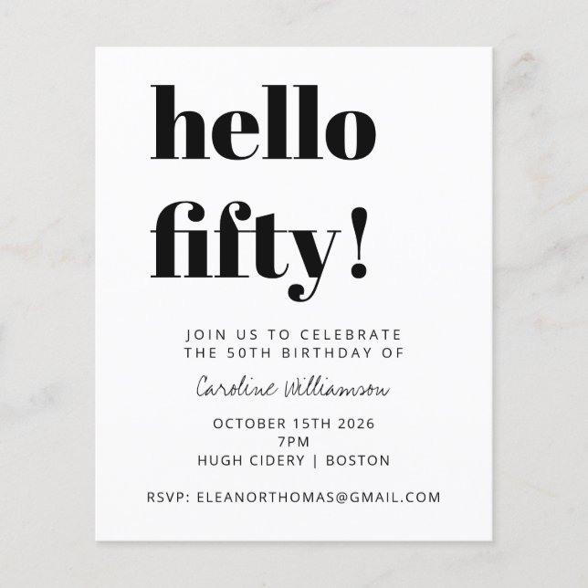 Lámina Invitación a la fiesta de cumpleaños moderno blanc (Anverso)