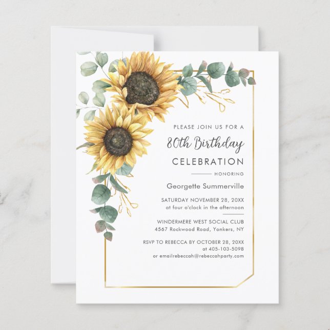Lámina Invitación a la fiesta de cumpleaños número 80 con (Anverso)