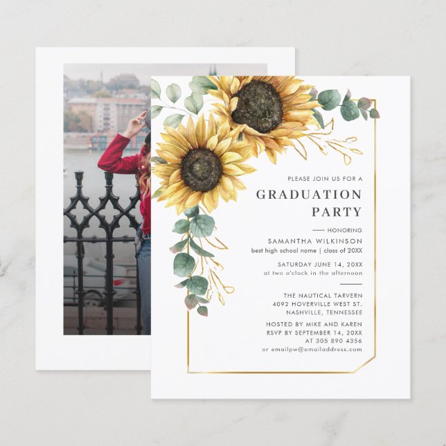 Lámina Invitación a la fiesta de graduación de Floral Sun (Anverso / Reverso)