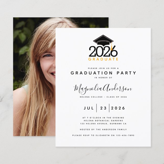 Lámina Invitación a la fiesta de graduación de fotos de B (Anverso / Reverso)