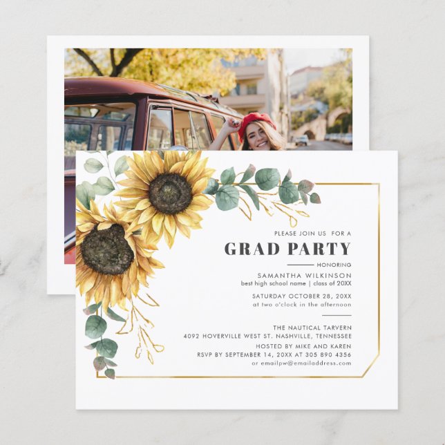 Lámina Invitación a la fiesta de graduación de fotos de g (Anverso / Reverso)