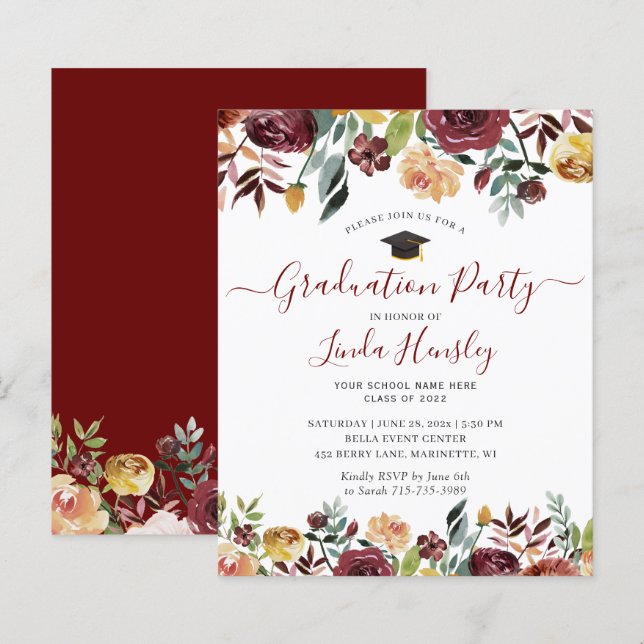 Lámina Invitación a la fiesta de graduación floral de Bor (Anverso / Reverso)