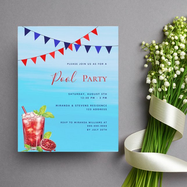 Lámina Invitación a la fiesta de la piscina de agua azul (Subido por el creador)