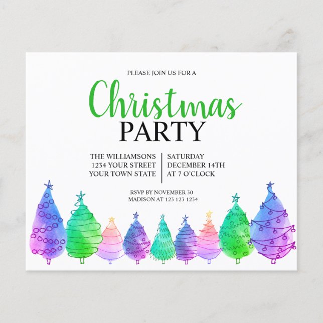 Lámina Invitación a la fiesta de los árboles navideños (Anverso)
