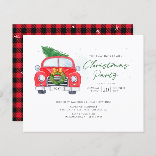 Lámina Invitación a la fiesta de los Navidades de autos r (Anverso / Reverso)