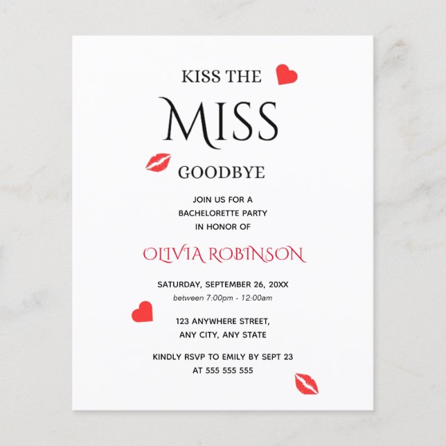 Lámina Invitación a la fiesta de Miss Adiós Soltera (Anverso)