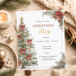 Lámina Invitación a la fiesta de Navidad con árbol de laz
