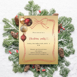 Lámina Invitación a la fiesta de Navidad con lazo rojo y