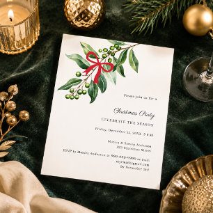 Lámina Invitación a la fiesta de Navidad con lazo rojo y
